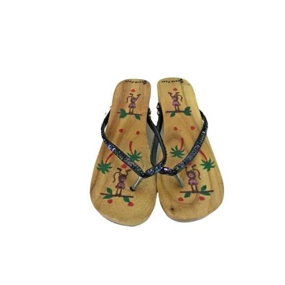 Beach Feet Womens Black Casual Cuban Heel Slip On Flip Flop Sandal Size‎ US 8 - Picture 7 of 11